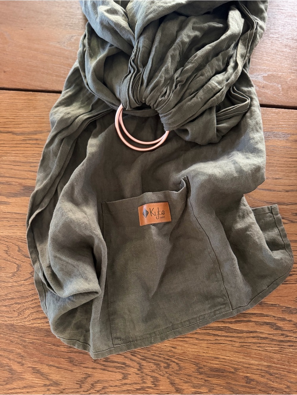 Olive green baby Kyte rose gold rings sling